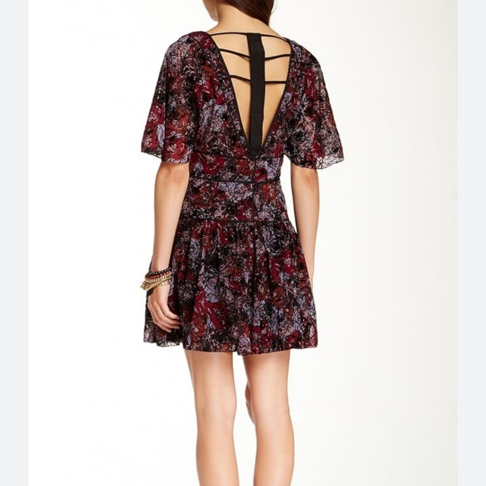 Free People Red and Black Floral Mini Dress - Picture 2 of 11